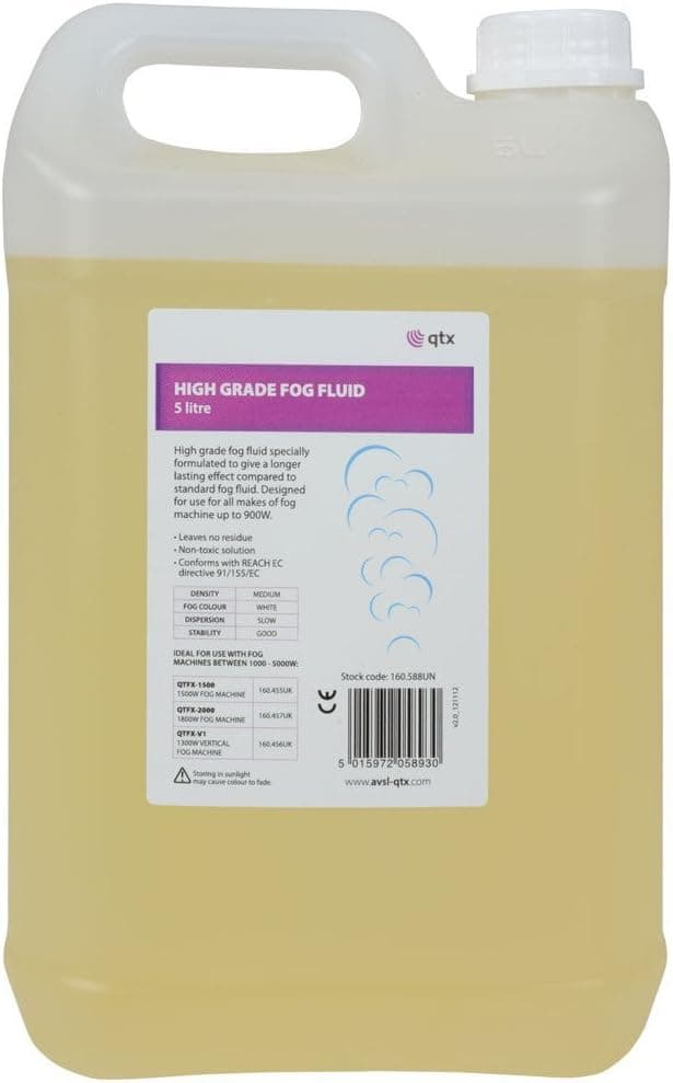 QTX High Grade Fog Fluid Orange 5L Liquid Smoke for Fog Machine, Long-Lasting Smoke Machine Fluid, Water-Based Fog Machine Liquid for Machines Up to 900W 5 Litre Orange