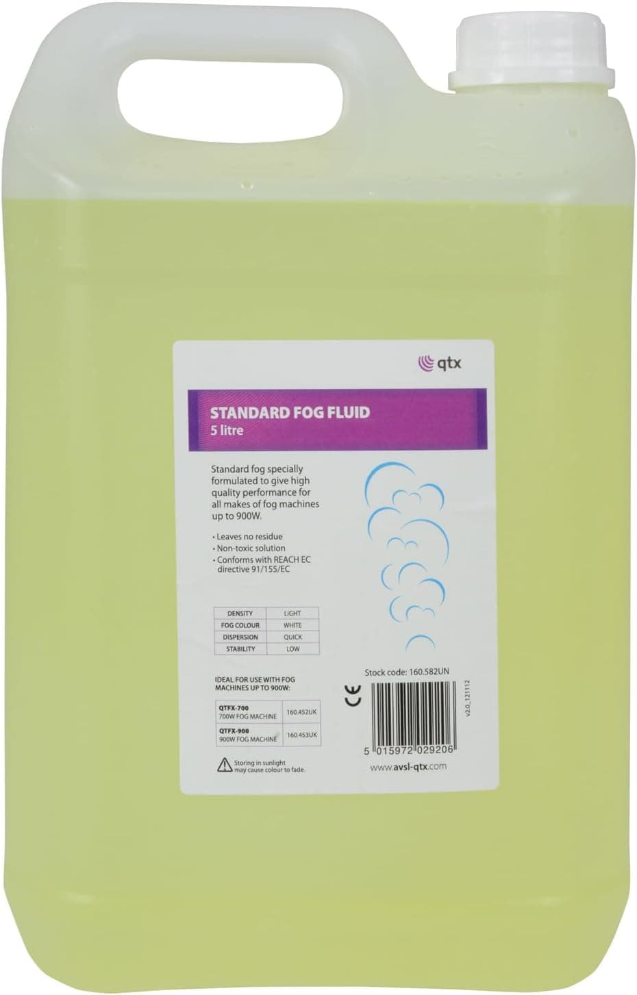 QTX Fog Juice 5 Litre Smoke Machine Liquid for Fogger, Haze FX & DJ Lighting Non-Toxic & Residue-Free Safe for Pets & People Quick Dispersion Ideal for Halloween, Parties & Event Effects