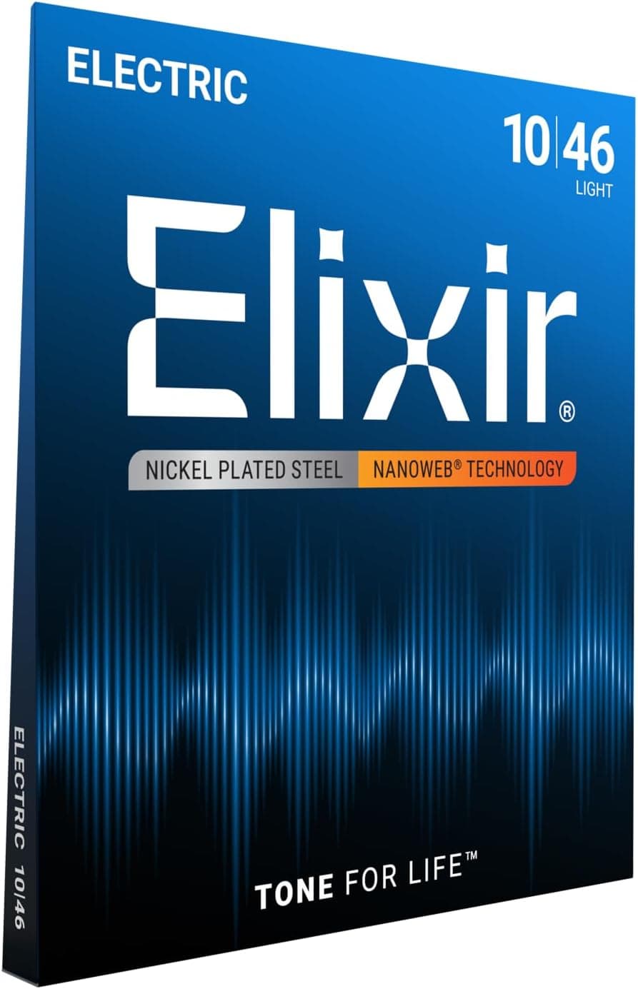 Elixir 12052 Strings Electric Guitar Strings w NANOWEB Coating, Light (.010-.046)