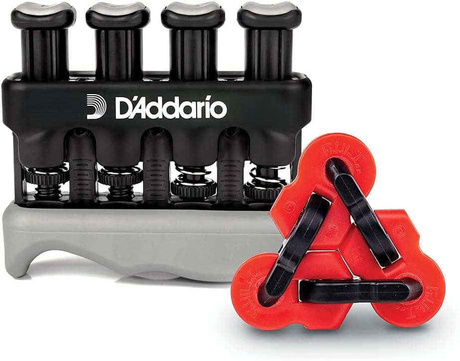 D'Addario Varigrip Finger Strengthener with Fiddilink - Finger Exerciser & Guitar Trainer with Simulated Strings for Callus Building - Strengthening & Coordination Tool for Guitar Players