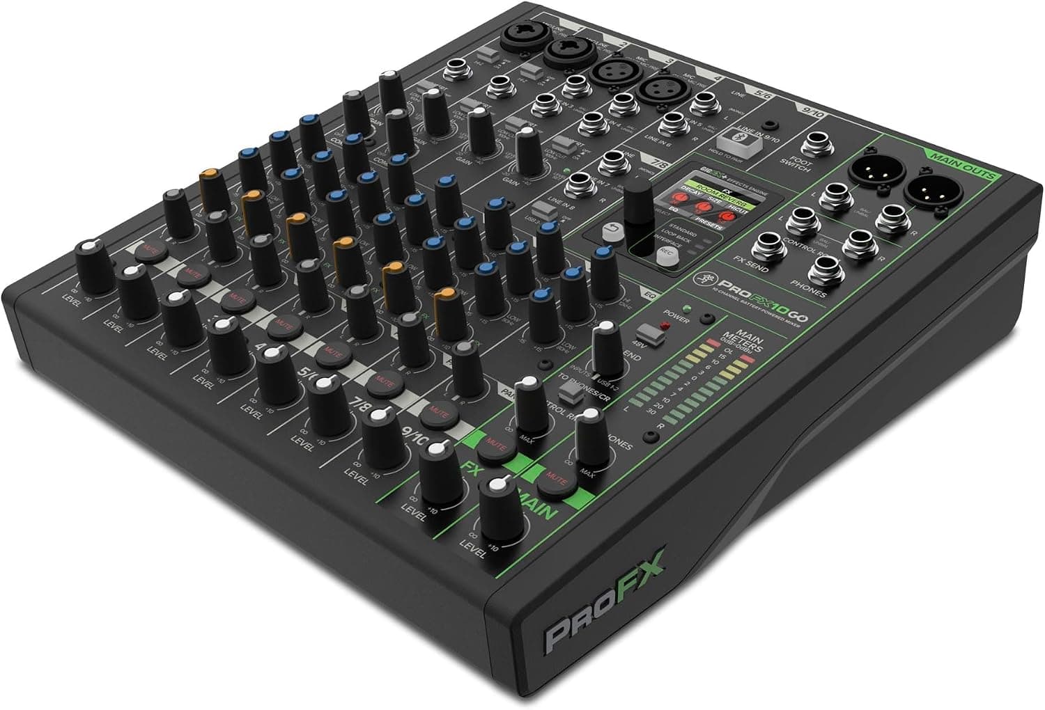 Mackie ProFX10 GO Battery-Powered 10-Channel Analog Audio Mixer With Bluetooth, USB-C Recording Modes, GigFX+ Effects, Onyx Preamps, EQ, Compression, Up to 8 Hours Battery Life | Onyx Mic Preamps, Gigfx Plus Effects, USB-C Audio Interface, Bluetooth, Up to 8 Hr